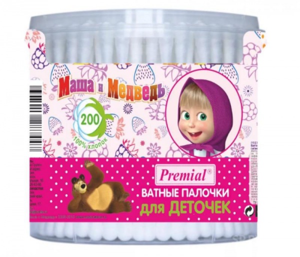 Маша и Медведь  палочки ватные д/детской гигиены (цилиндр) 